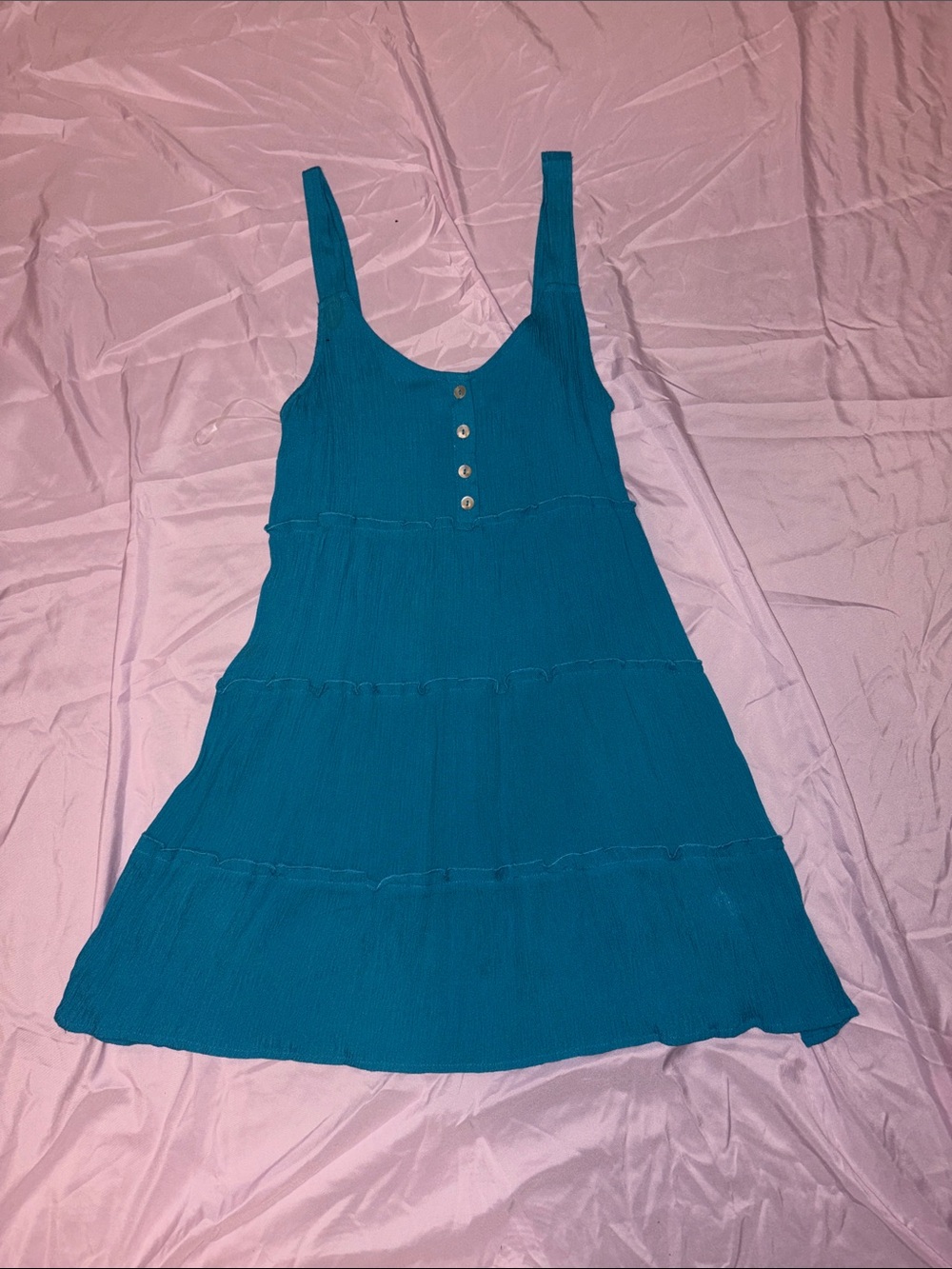 Teal Tiered Sundress with Button Front